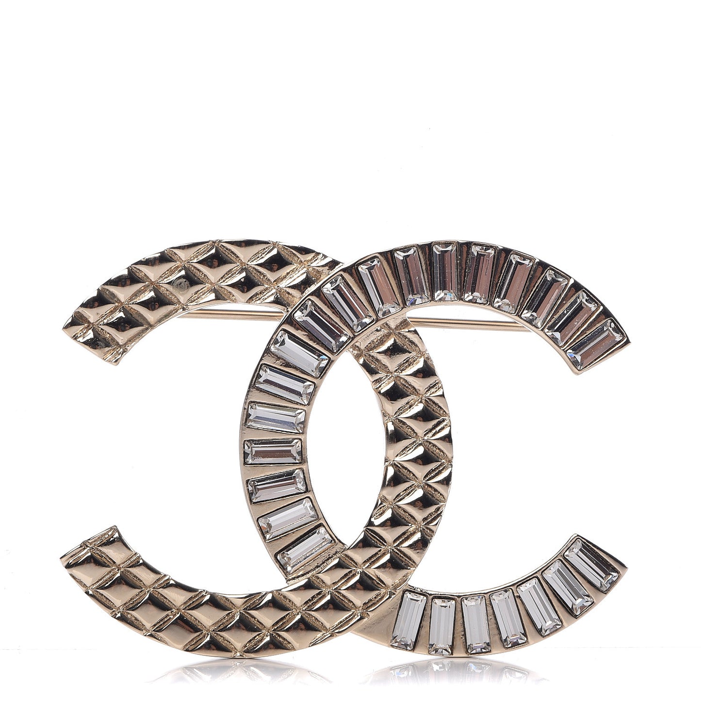 Baguette Crystal Quilted CC Brooch Gold