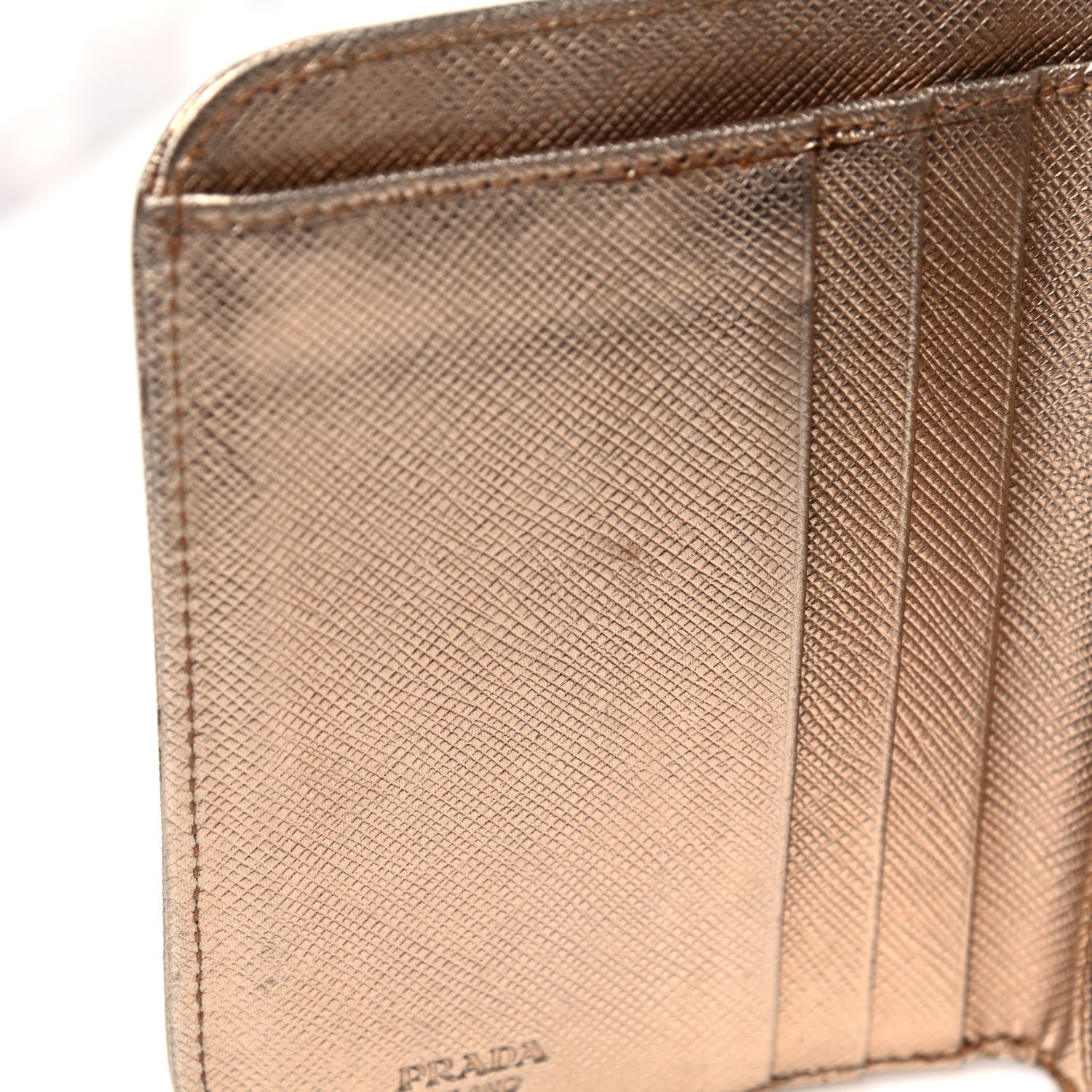 Prada Metallic Saffiano Metal Compact Zip Around Wallet Bronzo 12 of 16