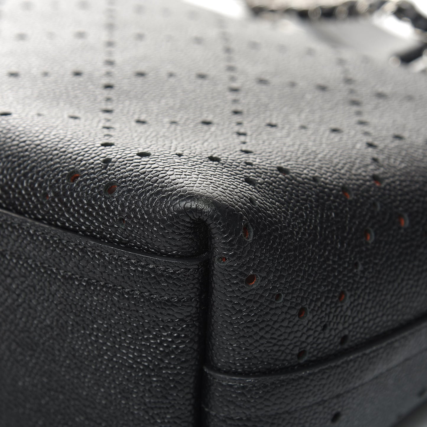 Perforated Grained Calfskin Large Shopping Tote Black