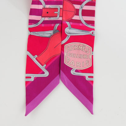 Hermes Silk Tatersale Twilly Fuchsia Rouge Vif Corail 4 of 5