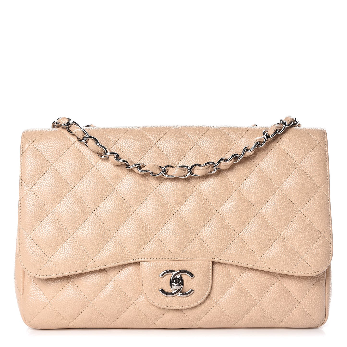 Caviar Quilted Jumbo Single Flap Beige Clair