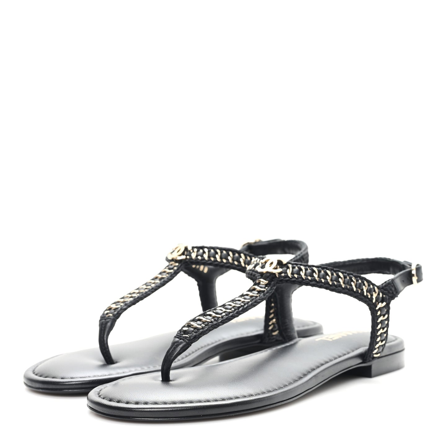 Lambskin Embroidered CC Thong Sandals 39.5 Black