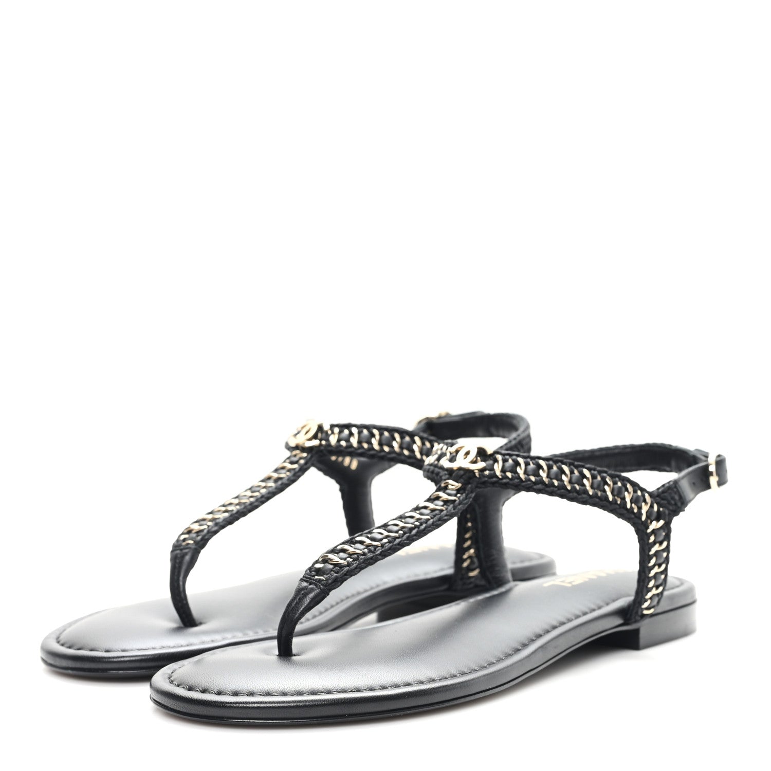 Chanel Lambskin Embroidered CC Thong Sandals 39.5 Black 4 of 10
