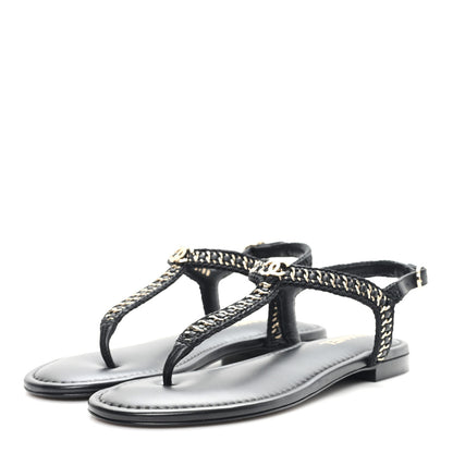 Chanel Lambskin Embroidered CC Thong Sandals 39.5 Black 4 of 10