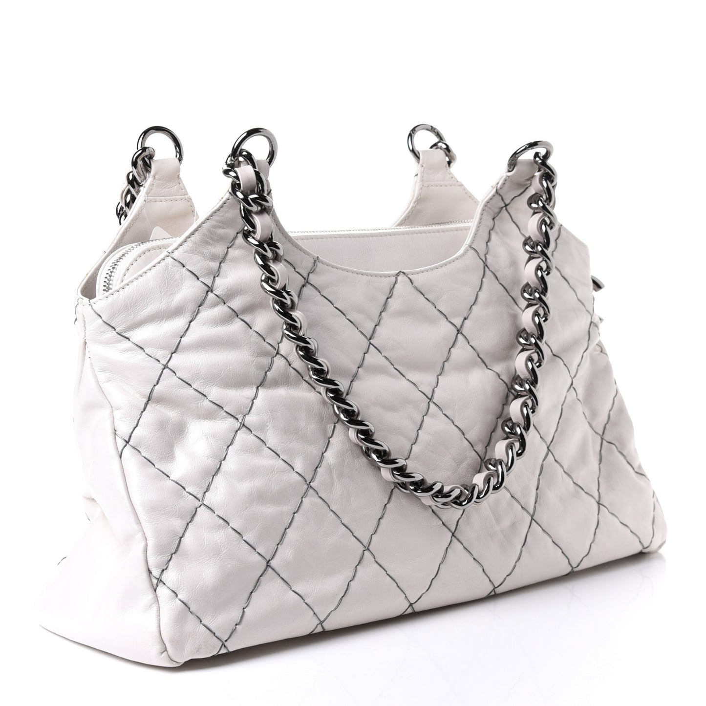 Glazed Goatskin Double Contrast Stitch Hobo Dark White