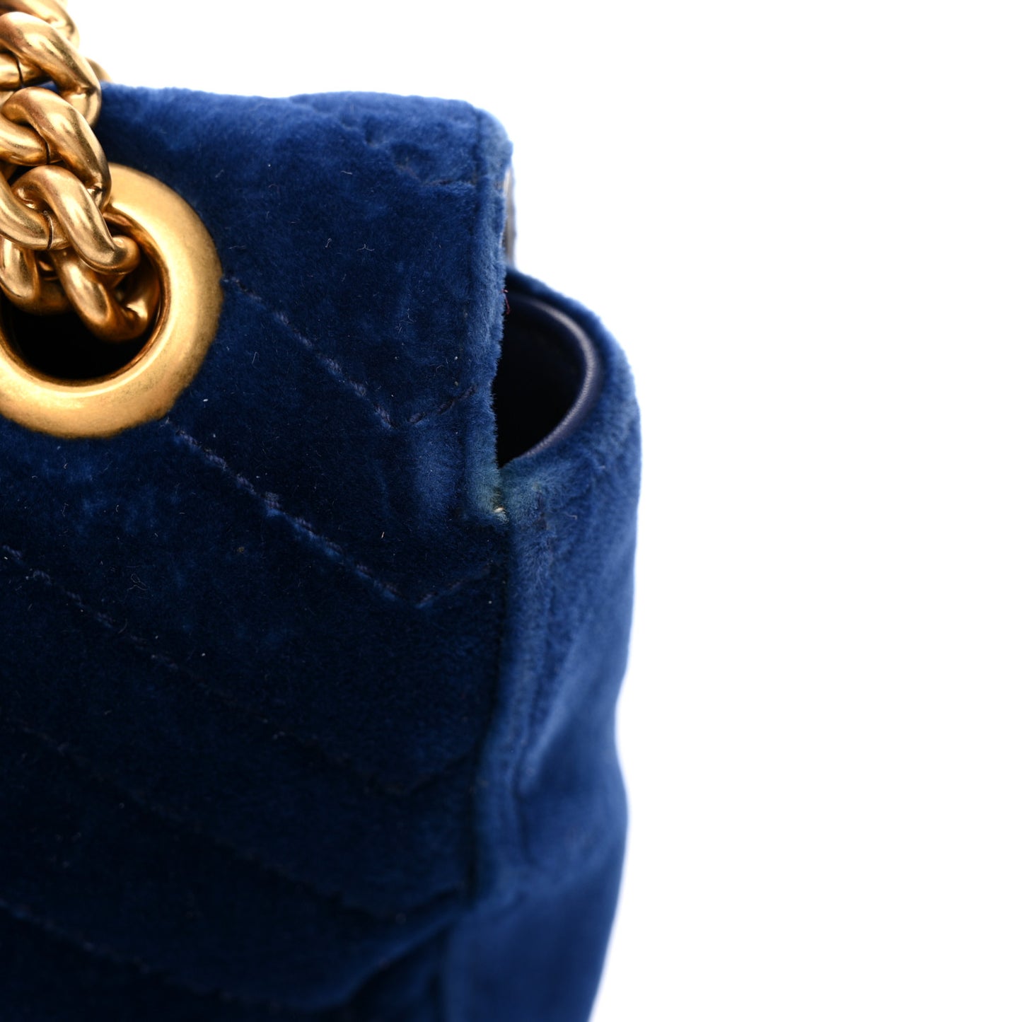 Velvet Matelasse Small GG Marmont Shoulder Bag Cobalt Blue