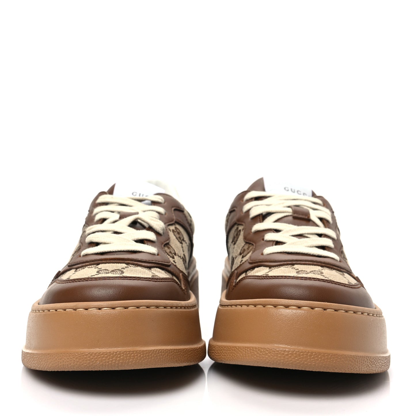 Calfskin GG Monogram Womens Platform 55mm Sneakers 38.5 Hezelnut Beige Ebony Mystic White