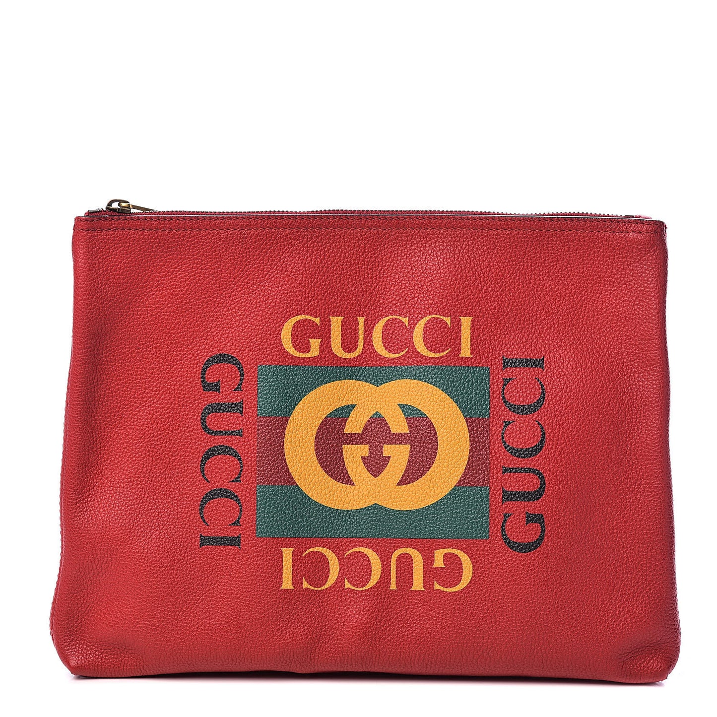 Pebbled Calfskin Medium Logo Portfolio Clutch Hibiscus Red