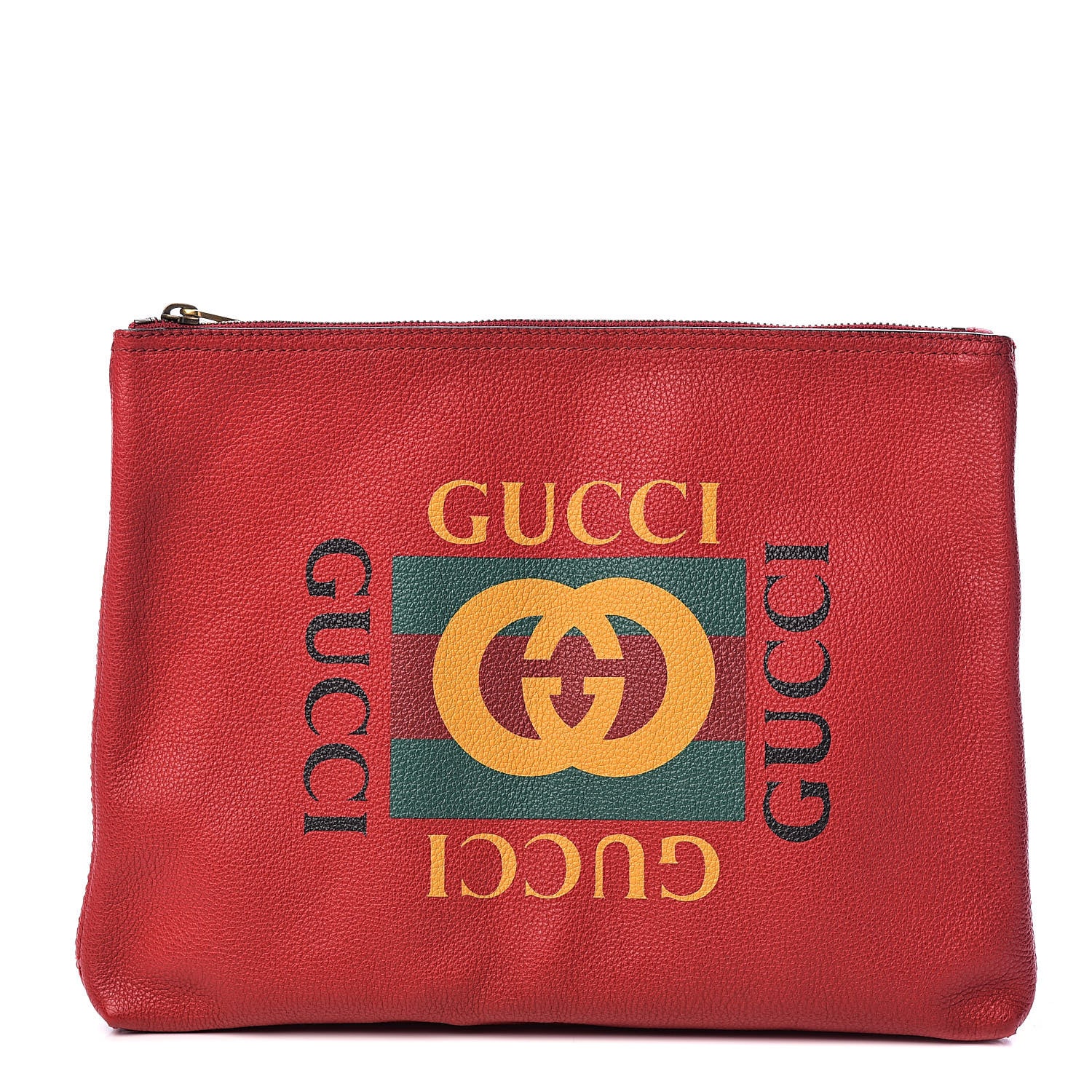 Gucci Pebbled Calfskin Medium Logo Portfolio Clutch Hibiscus Red 1 of 8