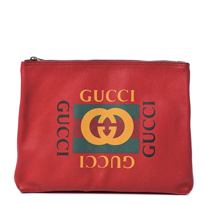 Gucci Pebbled Calfskin Medium Logo Portfolio Clutch Hibiscus Red 1 of 8