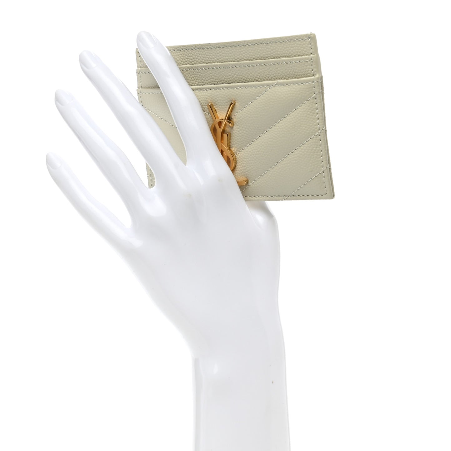 Grain De Poudre Matelasse Chevron Monogram Credit Card Case Sea Salt