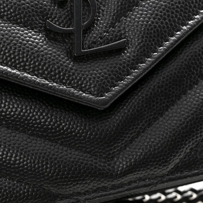 Saint Laurent Grain De Poudre Matelasse Chevron Monogram Monochrome Envelope Chain Wallet Black 14 of 16