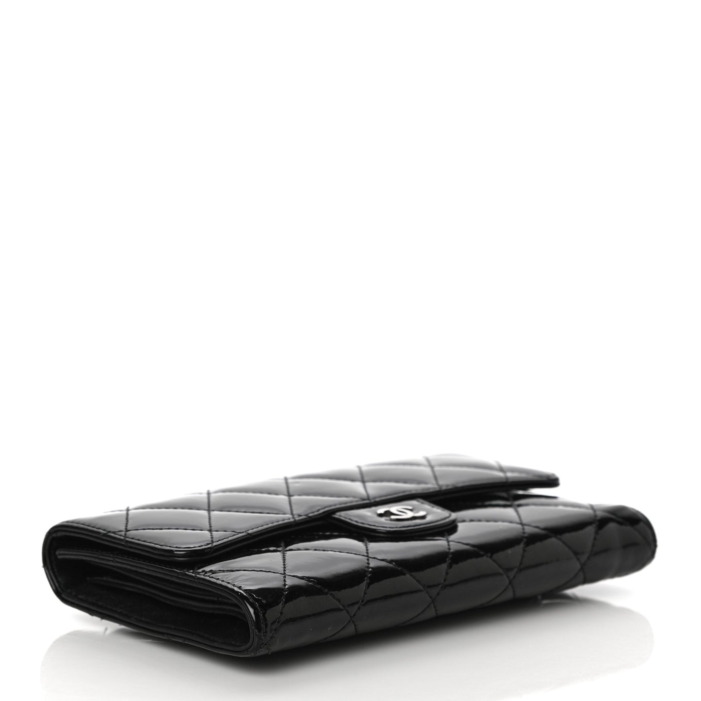 Patent Quilted Large Flap Wallet Black