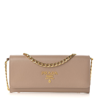 Prada Vitello Move Metal Oro Chain Wallet Cipria 1 of 8