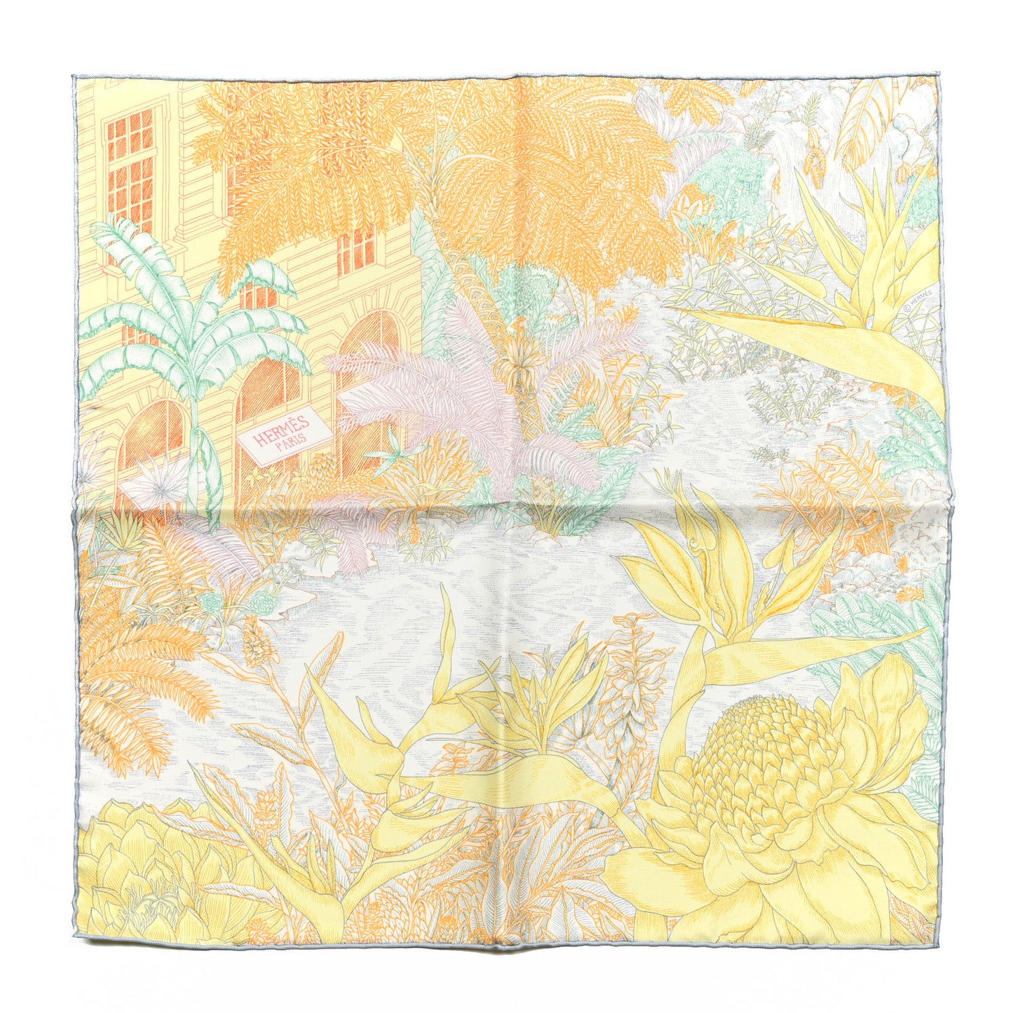 Silk Faubourg Tropical Pocket Square Scarf Abricot Jaune Vert