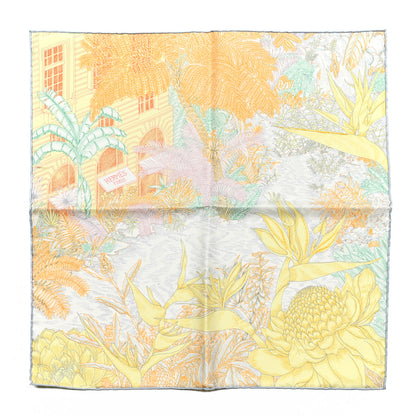 Hermes Silk Faubourg Tropical Pocket Square Scarf Abricot Jaune Vert 1 of 4