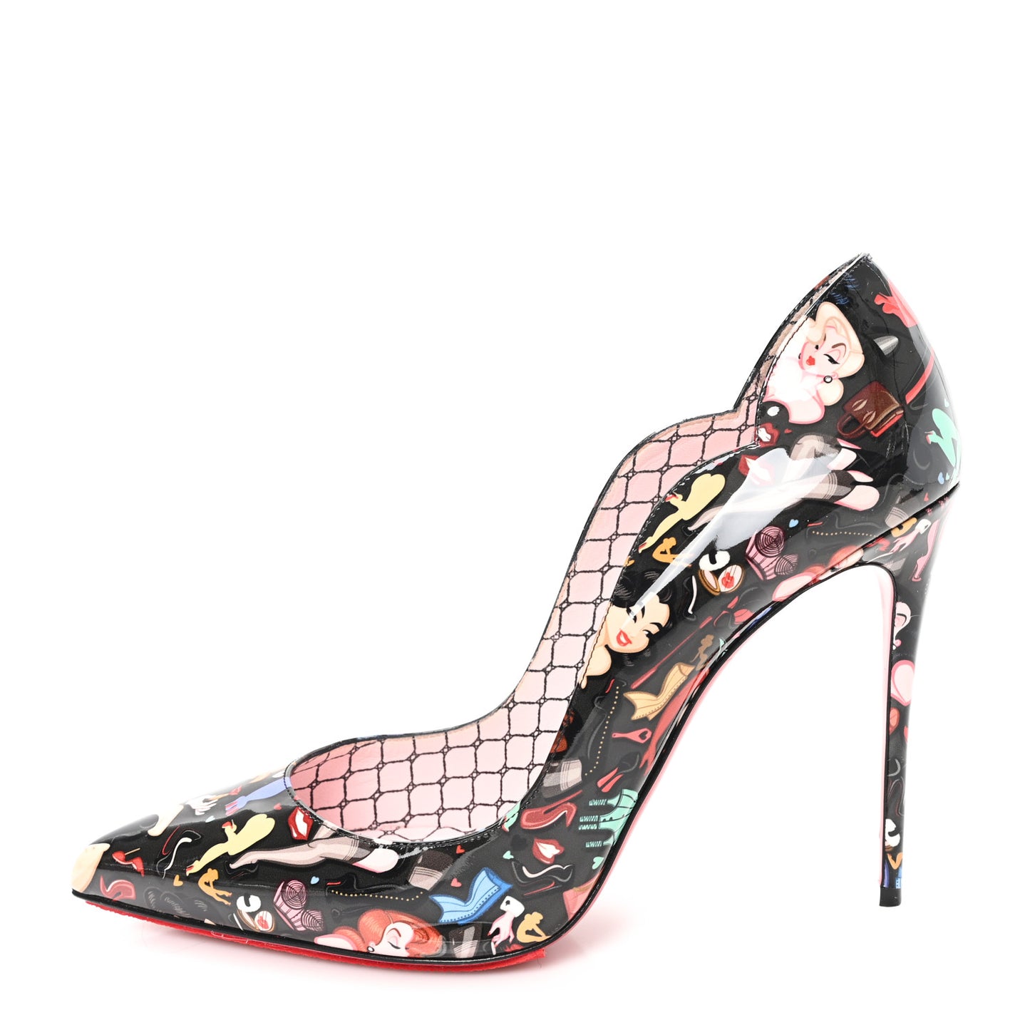 Patent Bored Lin Resille Hot Chick 100 Pumps 40.5 Black Multicolor