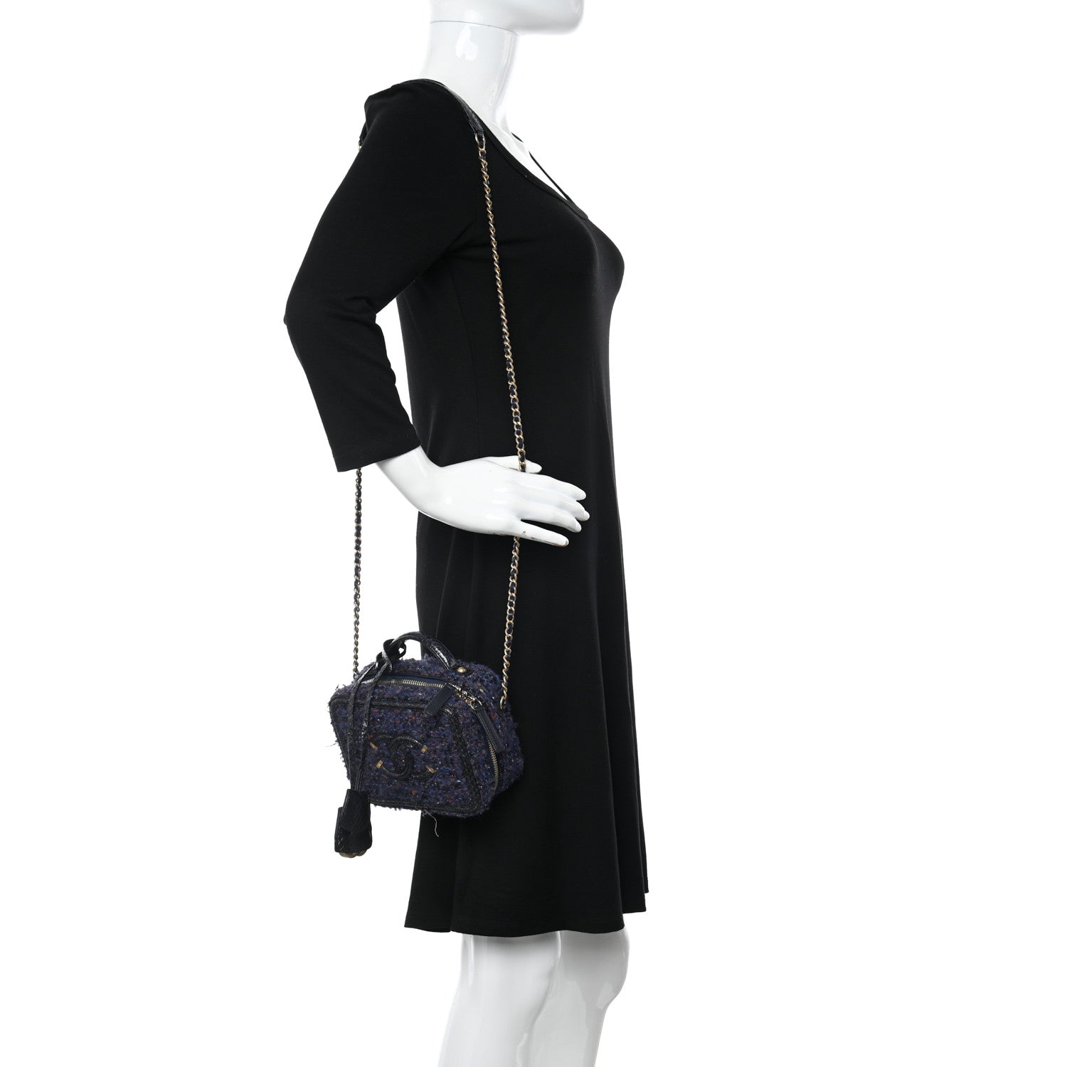 Chanel Tweed Snakeskin Quilted Small CC Filigree Vanity Case Navy Multicolor 2 of 11