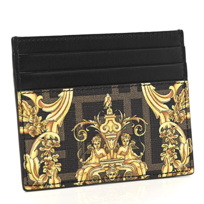 Fendi X VERSACE Glazed Fabric Vitello Cover Fendace FF Baroque Card Holder Black Gold 3 of 8