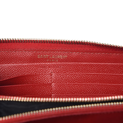Saint Laurent Grain De Poudre Matelasse Chevron Monogram Zip Around Wallet Red 6 of 10