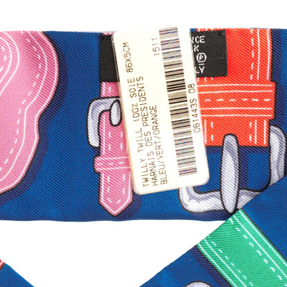 Hermes Silk Harnais Des Presidents Twilly Bleu Vert Orange 3 of 6