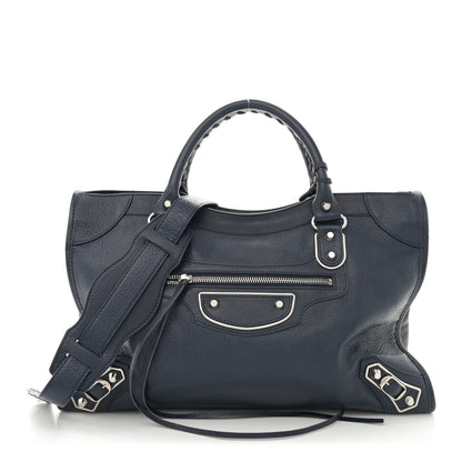 Balenciaga Chevre Silver Metallic Edge Hardware City Bleu Nuit Dark Sea 1 of 12
