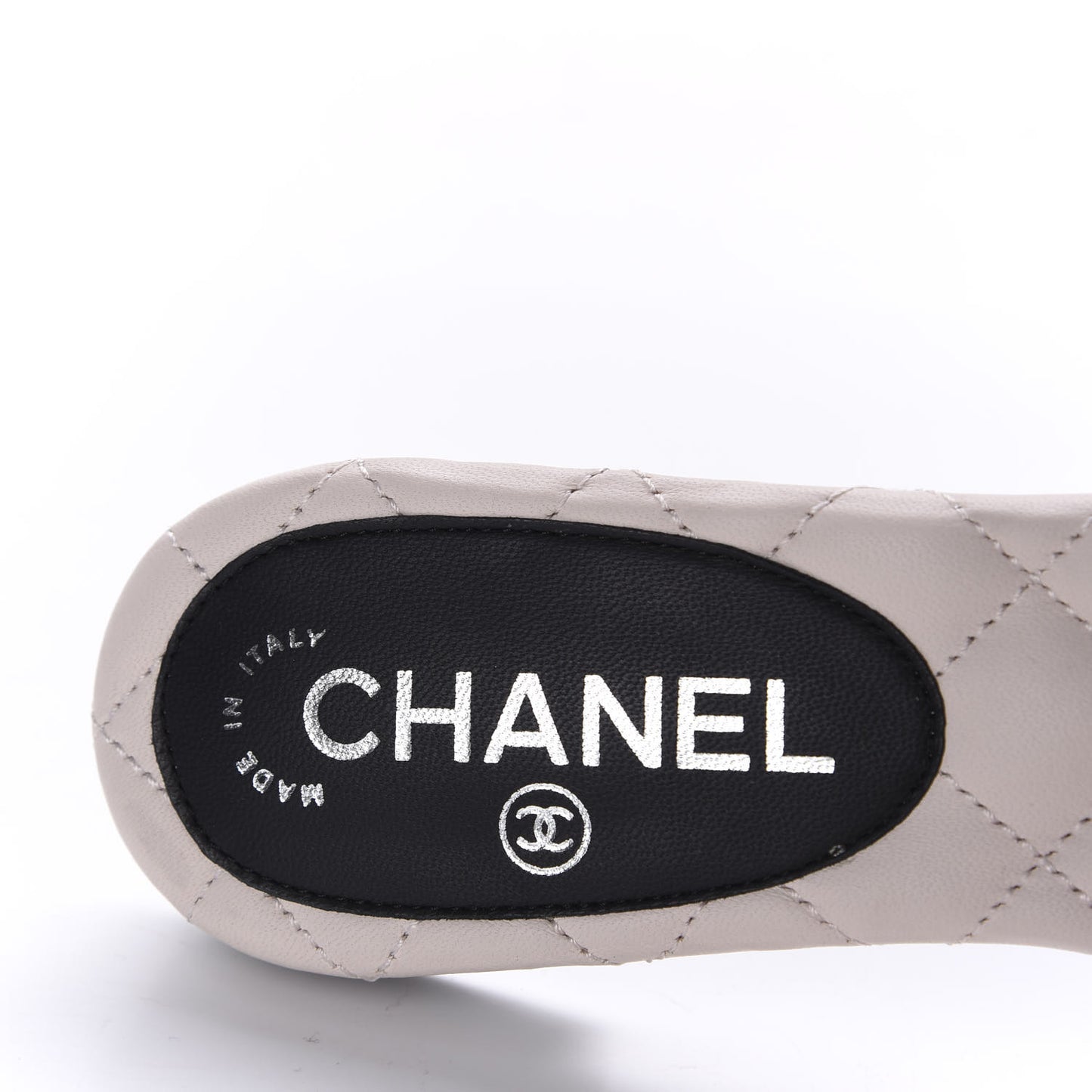 Goatskin Lambskin Quilted CC Sandal Mules 37.5 Black White