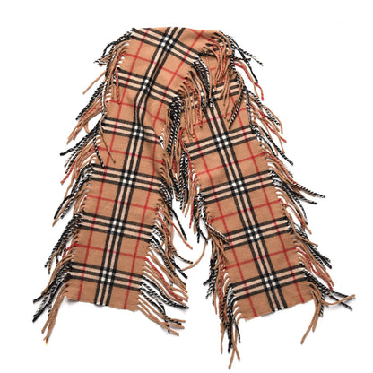 Burberry Cashmere House Check Fringe Scarf Camel 4 of 5