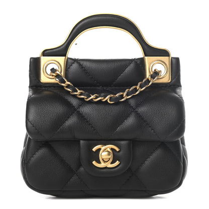 Chanel Calfskin Quilted Lady Handle Flap Card Holder With Chain Black 1 of 5