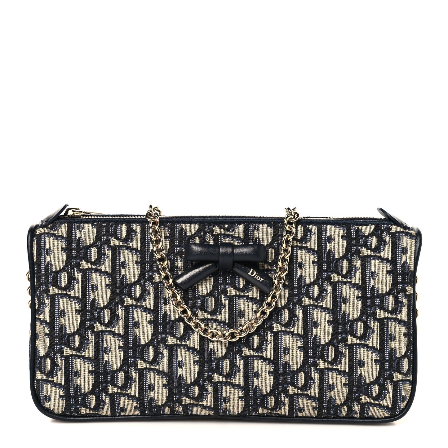 Oblique Bow Pouch With Chain Blue