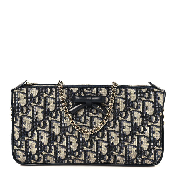 レア！Christian Dior ロゴポーチ ネイビー/アイボリー Christian Dior Oblique Bow Pouch With Chain Blue 1840451