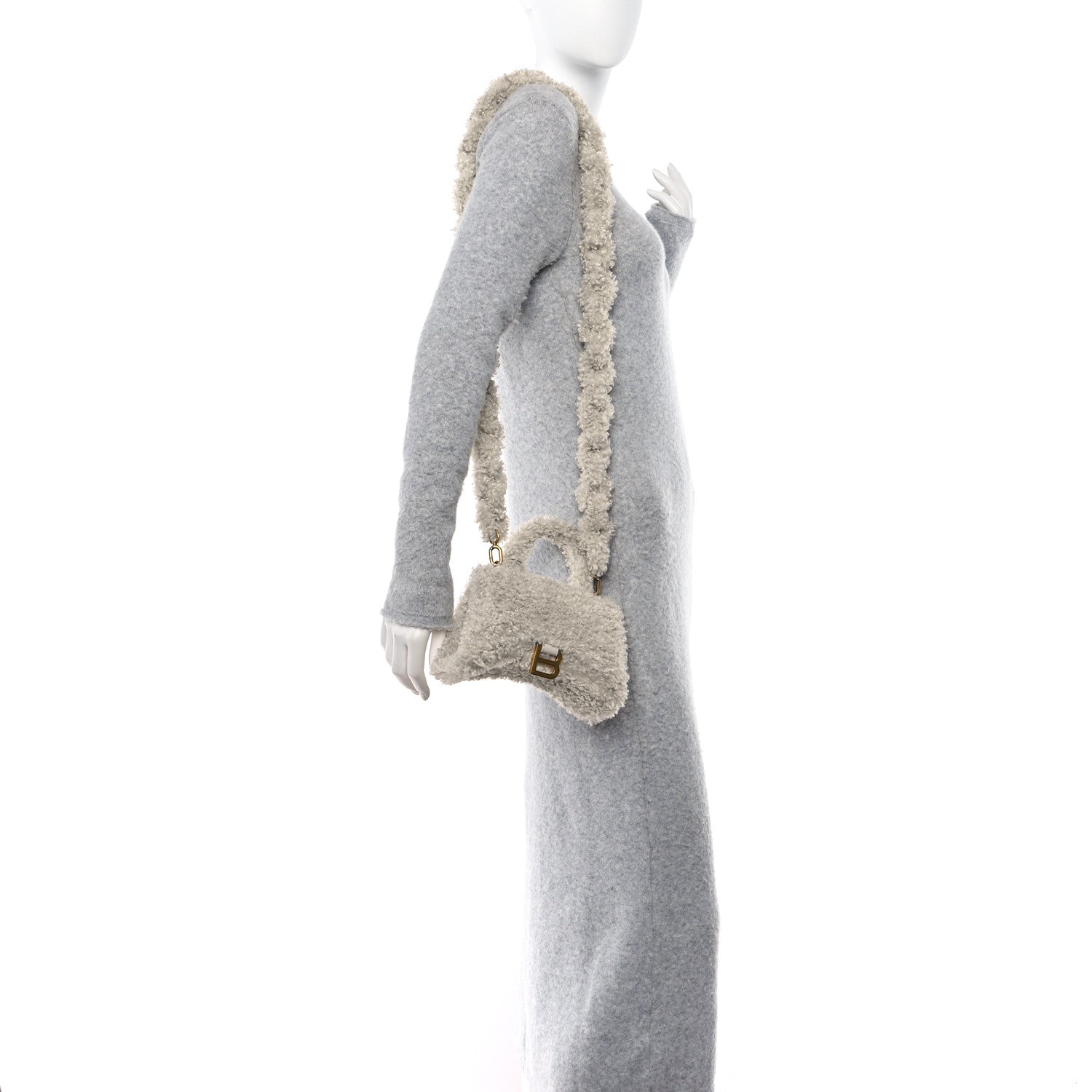 Balenciaga Faux Fur Fluffy Hourglass XS Top Handle Bag Beige 2 of 14