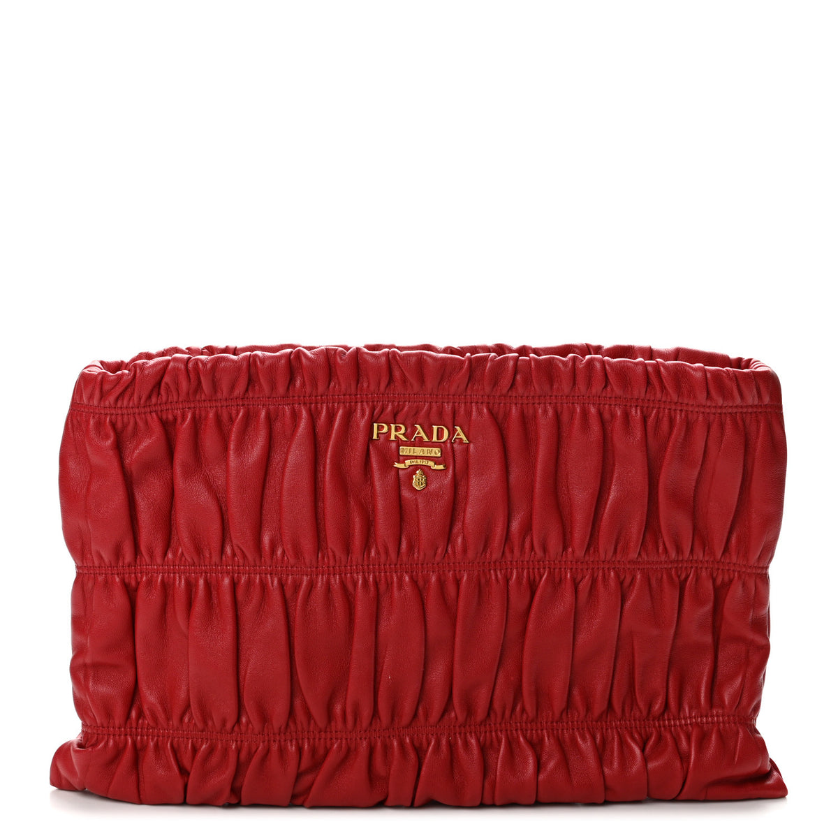 Prada Nappa Gaufre Ruched Clutch Fuoco 1 of 12