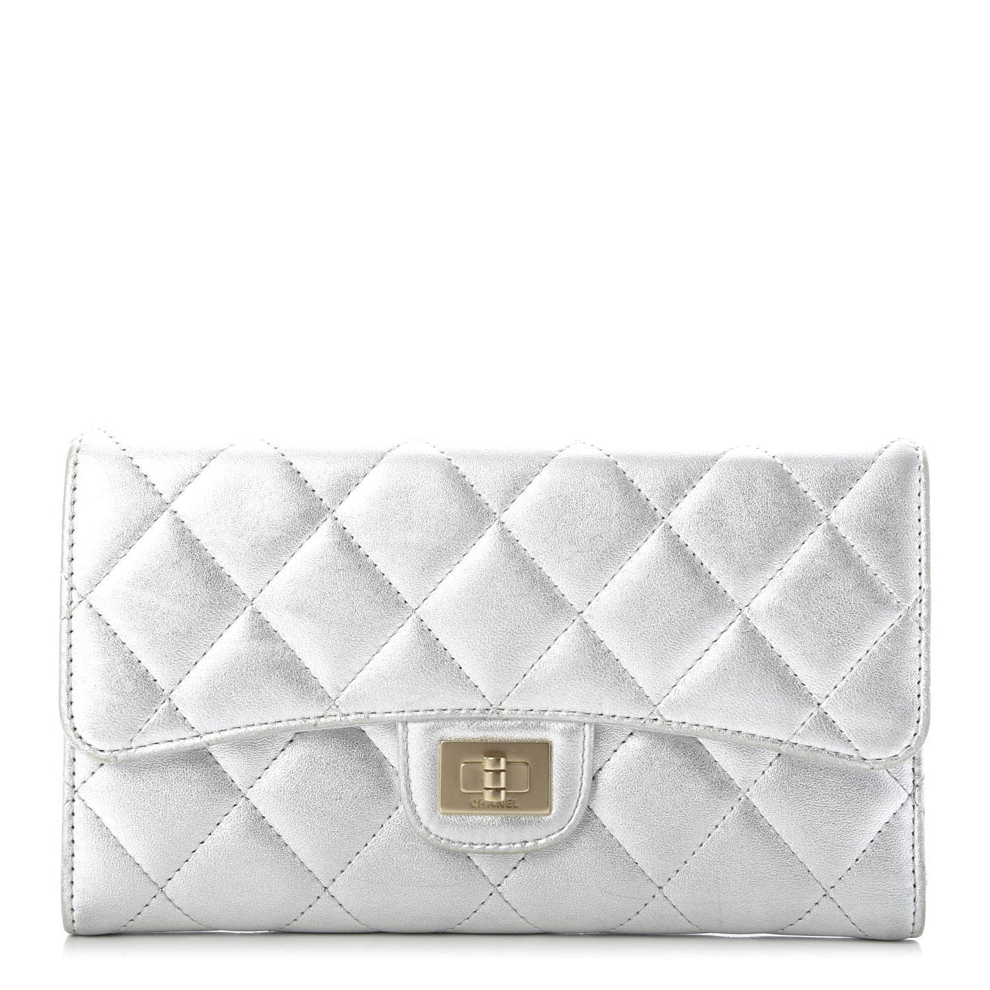 Metallic Lambskin Quilted Reissue Wallet Silver
