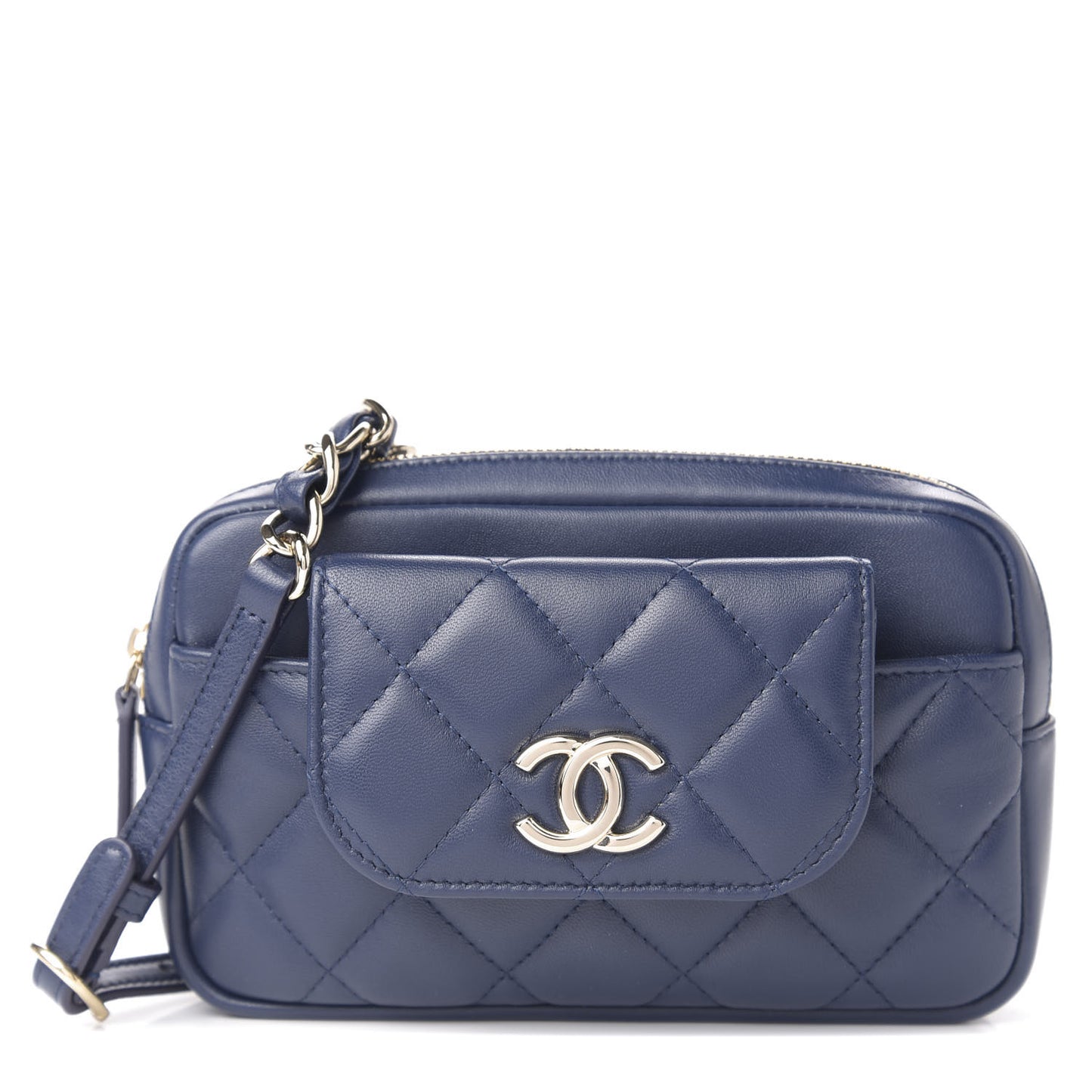 Lambskin Quilted Waist Bag With Pouch Blue