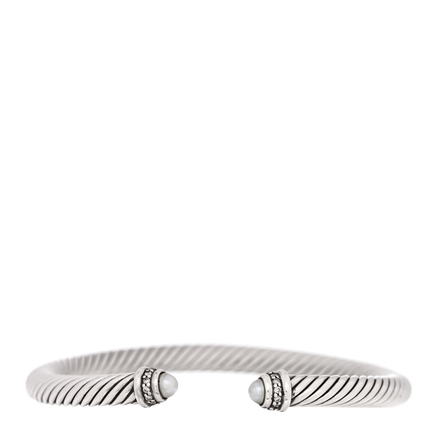 David Yurman Sterling Silver Cultured Pearl Diamond 5mm Cable Classics Bracelet 1 of 3