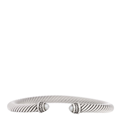 David Yurman Sterling Silver Cultured Pearl Diamond 5mm Cable Classics Bracelet 1 of 3