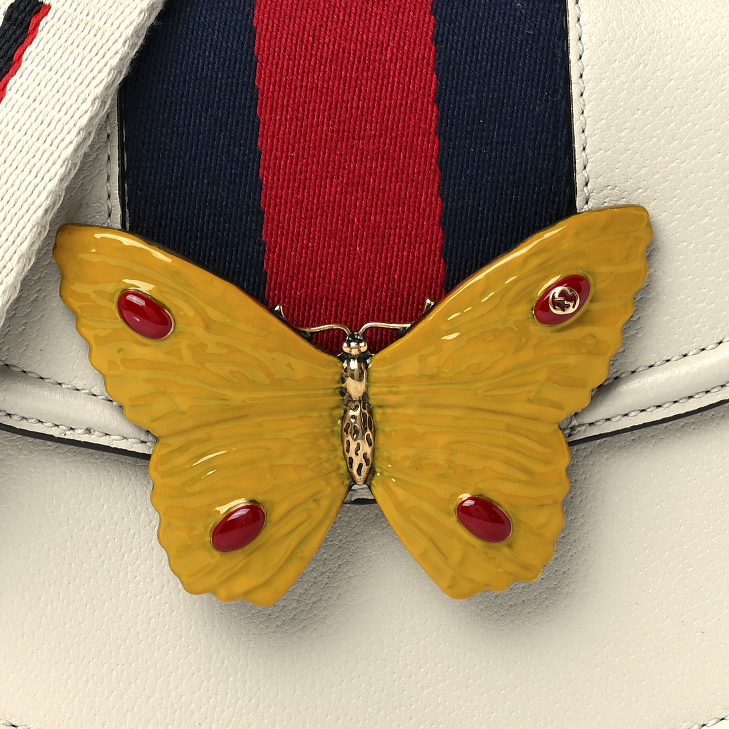 Calfskin Web Stripe Butterfly Small Totem Shoulder Bag White