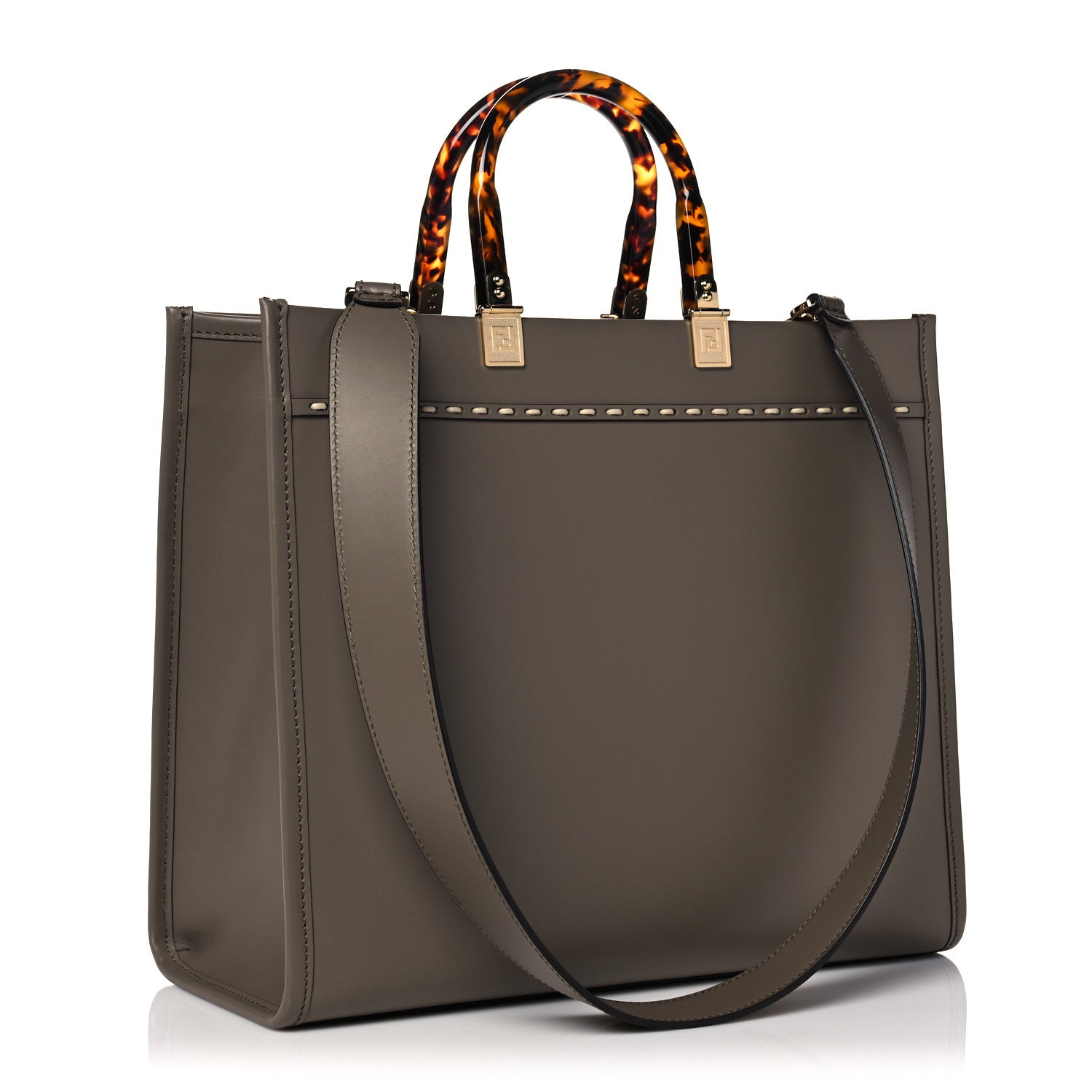 Fendi Vitello King Plexiglass Elaphe Python Print Logo Medium Fendi Sunshine Shopper Tote Tartufo Daisy Roccia 3 of 14