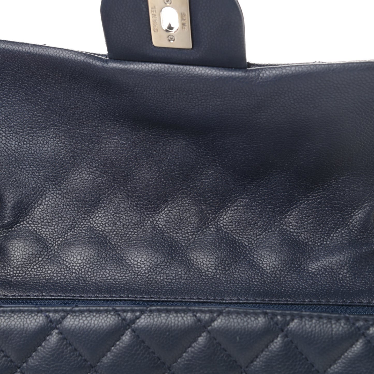 Washed Caviar Quilted Maxi Single Flap Dark Navy Blue