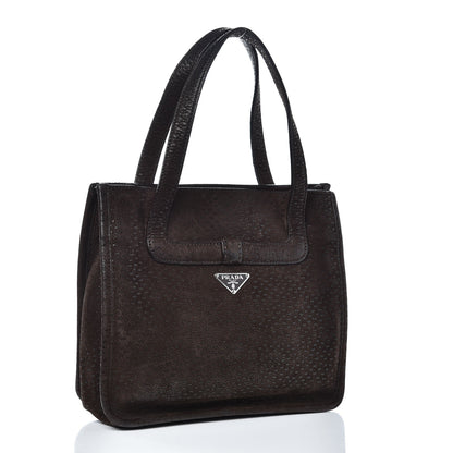 Prada Suede Bow Tote Dark Brown 3 of 9