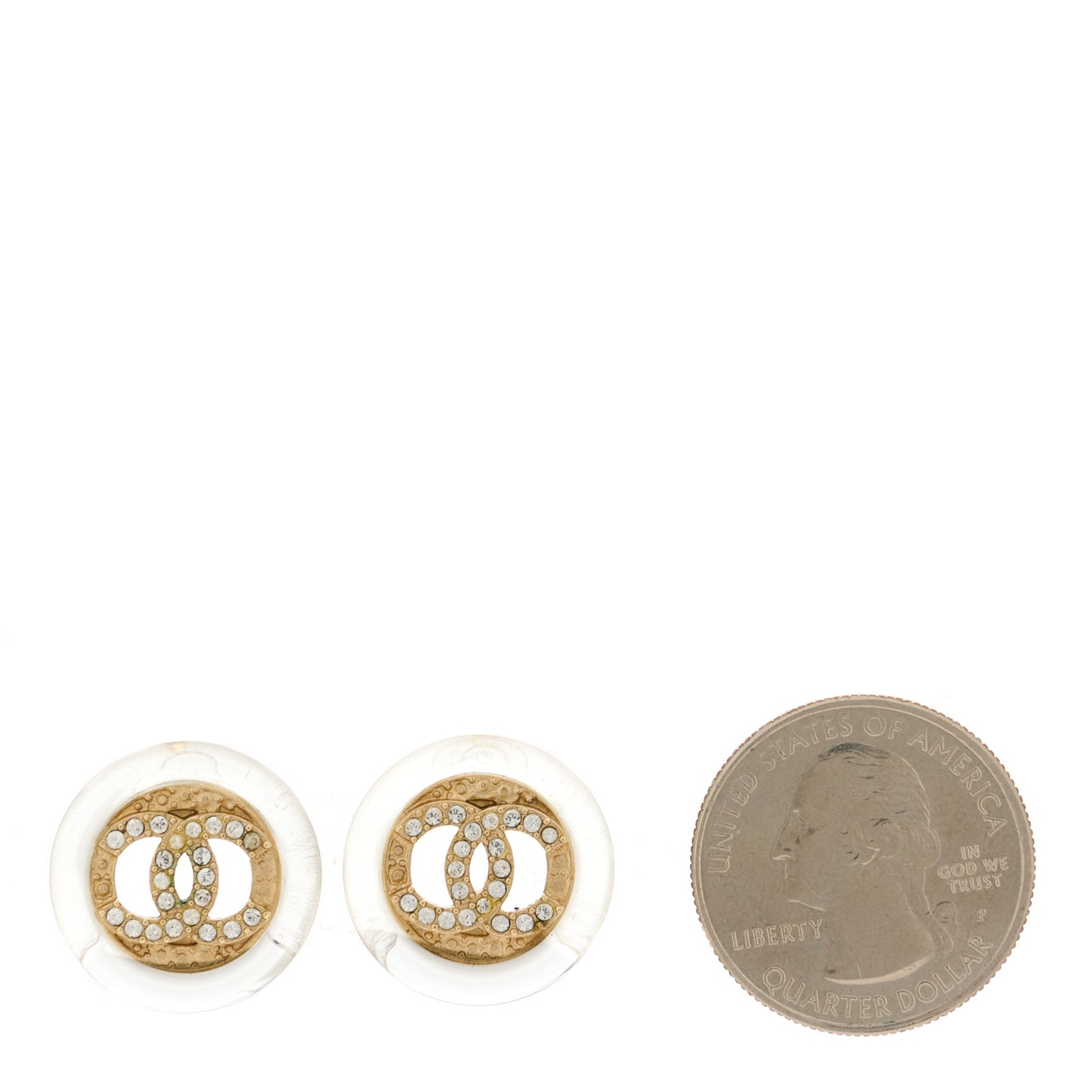 Resin Crystal CC Button Earrings Gold