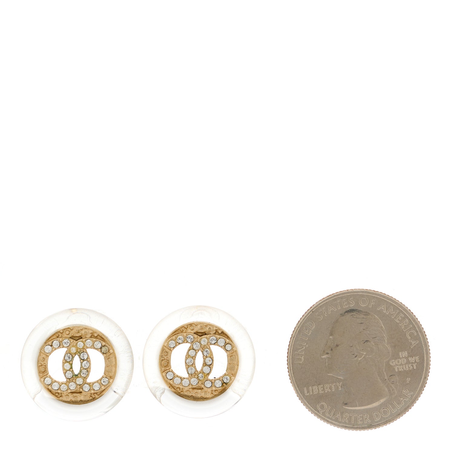 Chanel Resin Crystal CC Button Earrings Gold 2 of 4