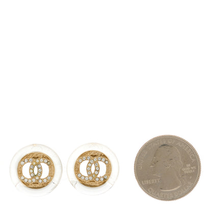 Chanel Resin Crystal CC Button Earrings Gold 2 of 4
