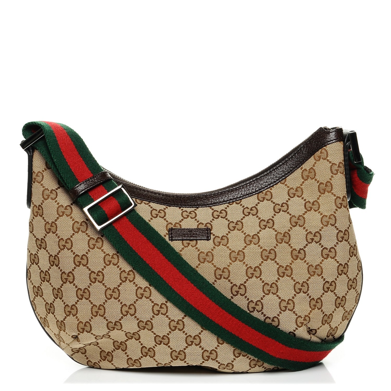 Gucci Monogram Web Medium Half Moon Hobo Dark Brown 1 of 6