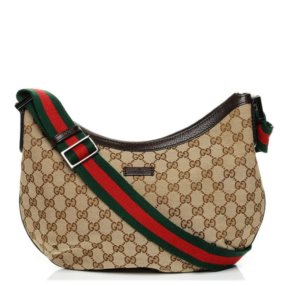 Gucci Monogram Web Medium Half Moon Hobo Dark Brown 1 of 6