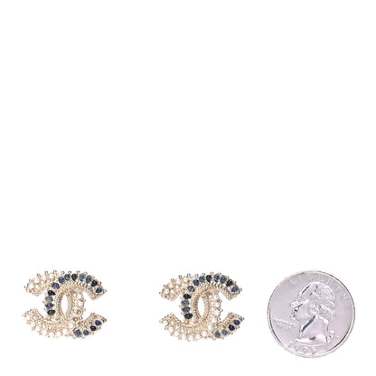 Chanel Pearl CC Earrings Blue Gold 2 of 4