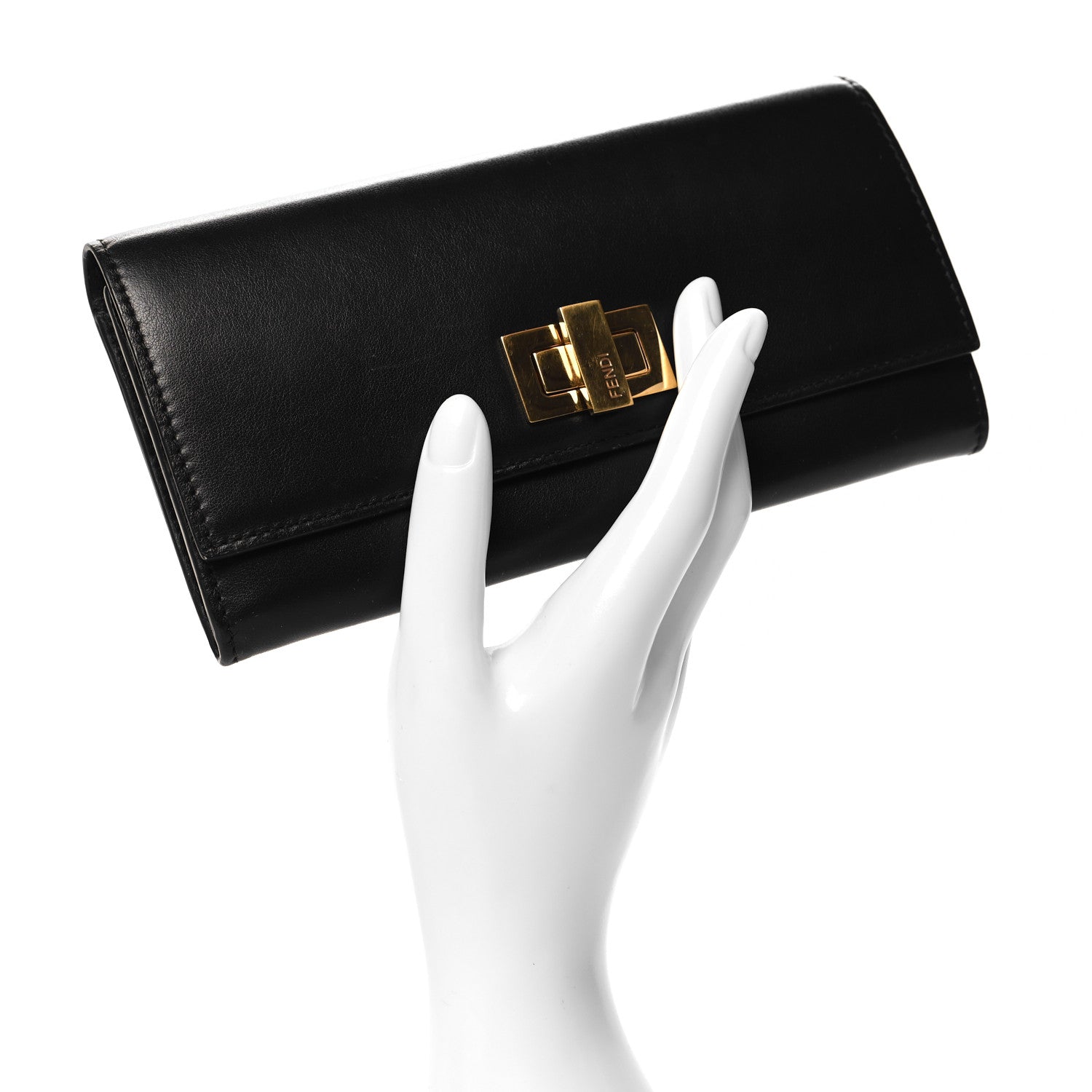 Fendi Vitello Century Bi-Color Peekaboo Continental Wallet  Black 2 of 8