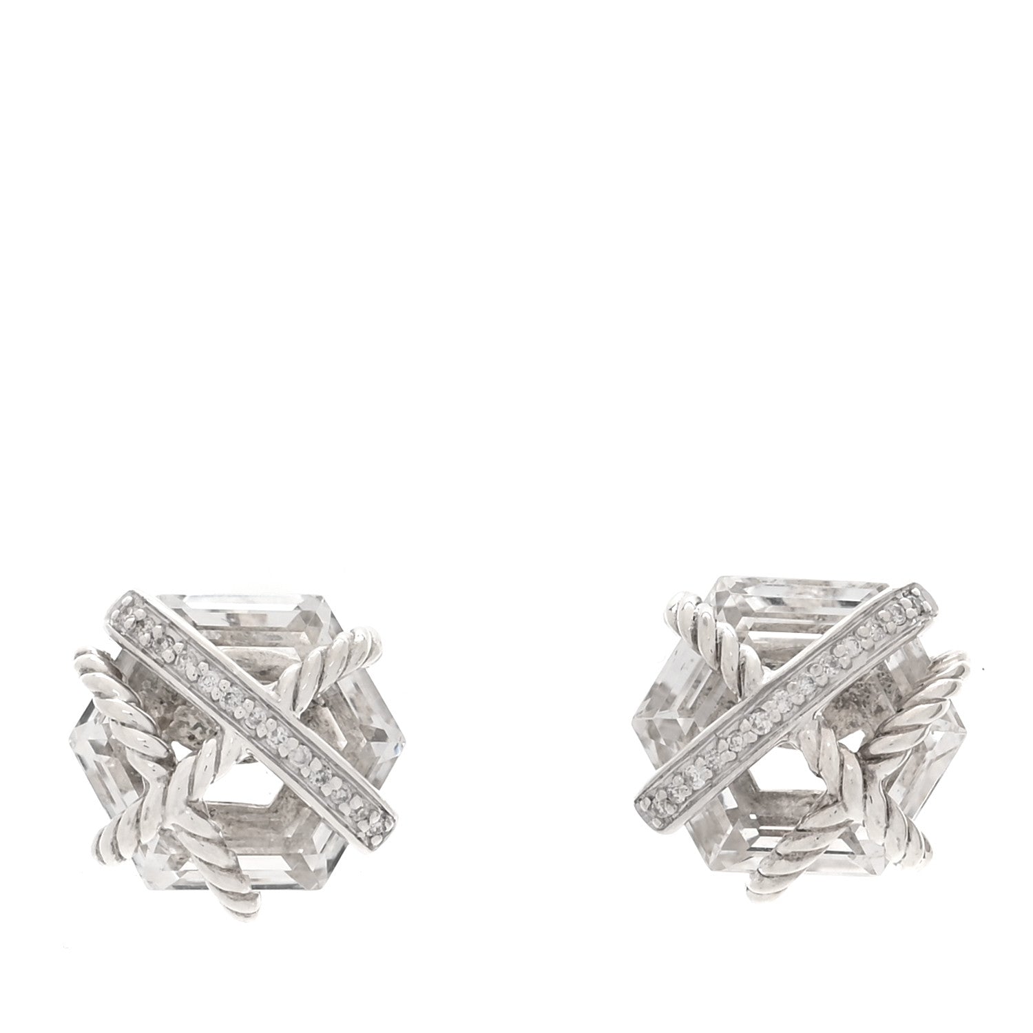David Yurman Sterling Silver Diamond Crystal 10mm Cable Wrap Earrings 1 of 4