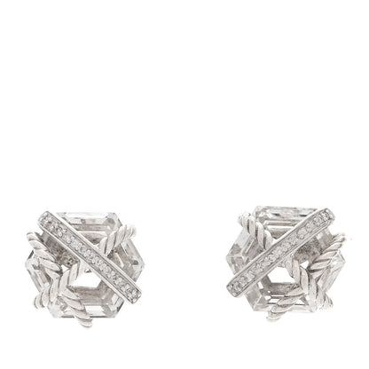 David Yurman Sterling Silver Diamond Crystal 10mm Cable Wrap Earrings 1 of 4